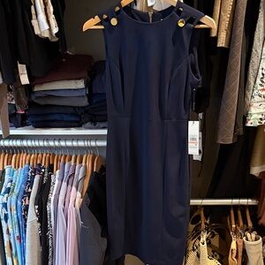 Calvin Klein Navy Midi Dress with Gold Accents